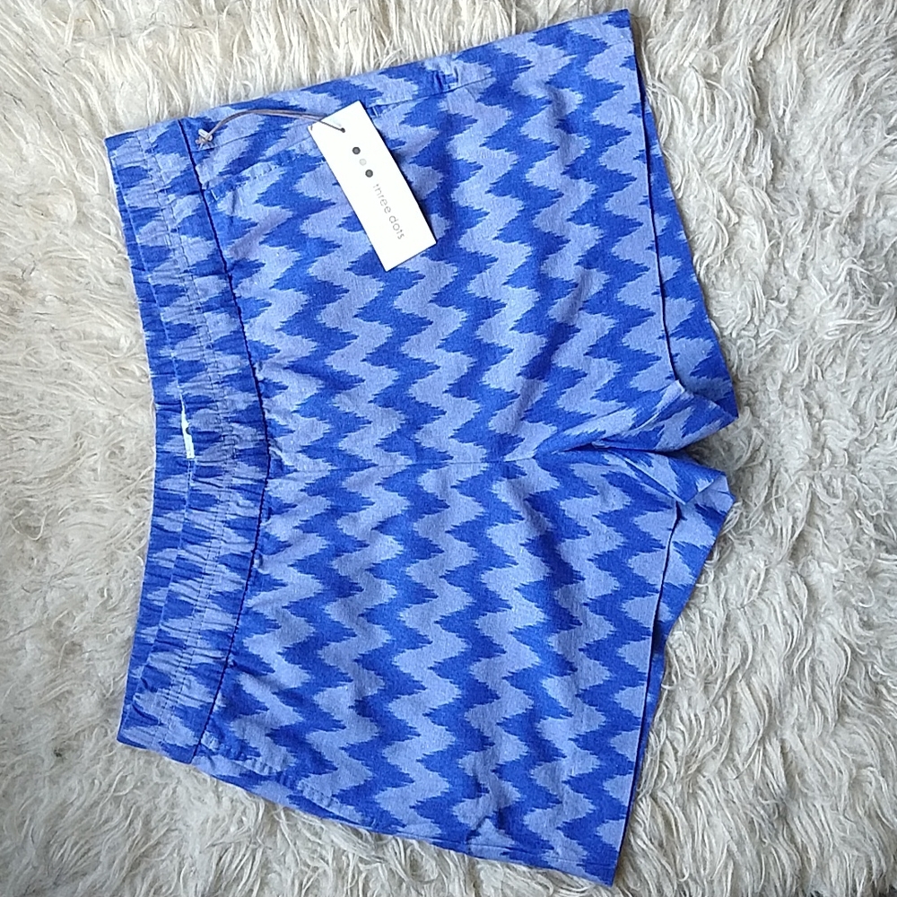 Three Dots Linen Blend Ikat Shorts with Pockets Elastic High Waist S